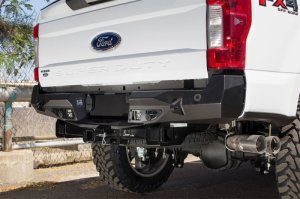 Ford F-350 Bumper - Rear - Addictive Desert Designs - Stealth Fighter with Backup Sensor Cutout - Hammer Black with Satin Black panels - `17-`18 Ford F-350 Bumper - Rear - Addictive Desert Designs - Stealth Fighter with Backup Sensor Cutout - Hammer Black with Satin Black panels - `17-`18